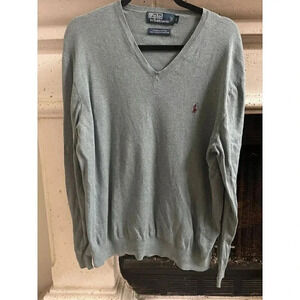 Polo‎ Ralph Lauren Mens V Neck Sweater Gray Pima Cotton Long Sleeve Casual